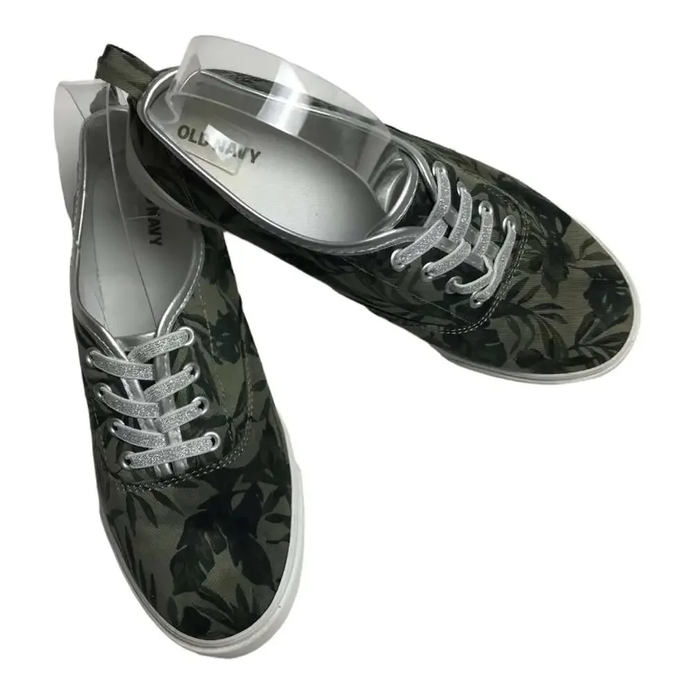 Old Navy Pull-On Sneakers Canvas Palm Leaf Design Girls Big Kids Size 5